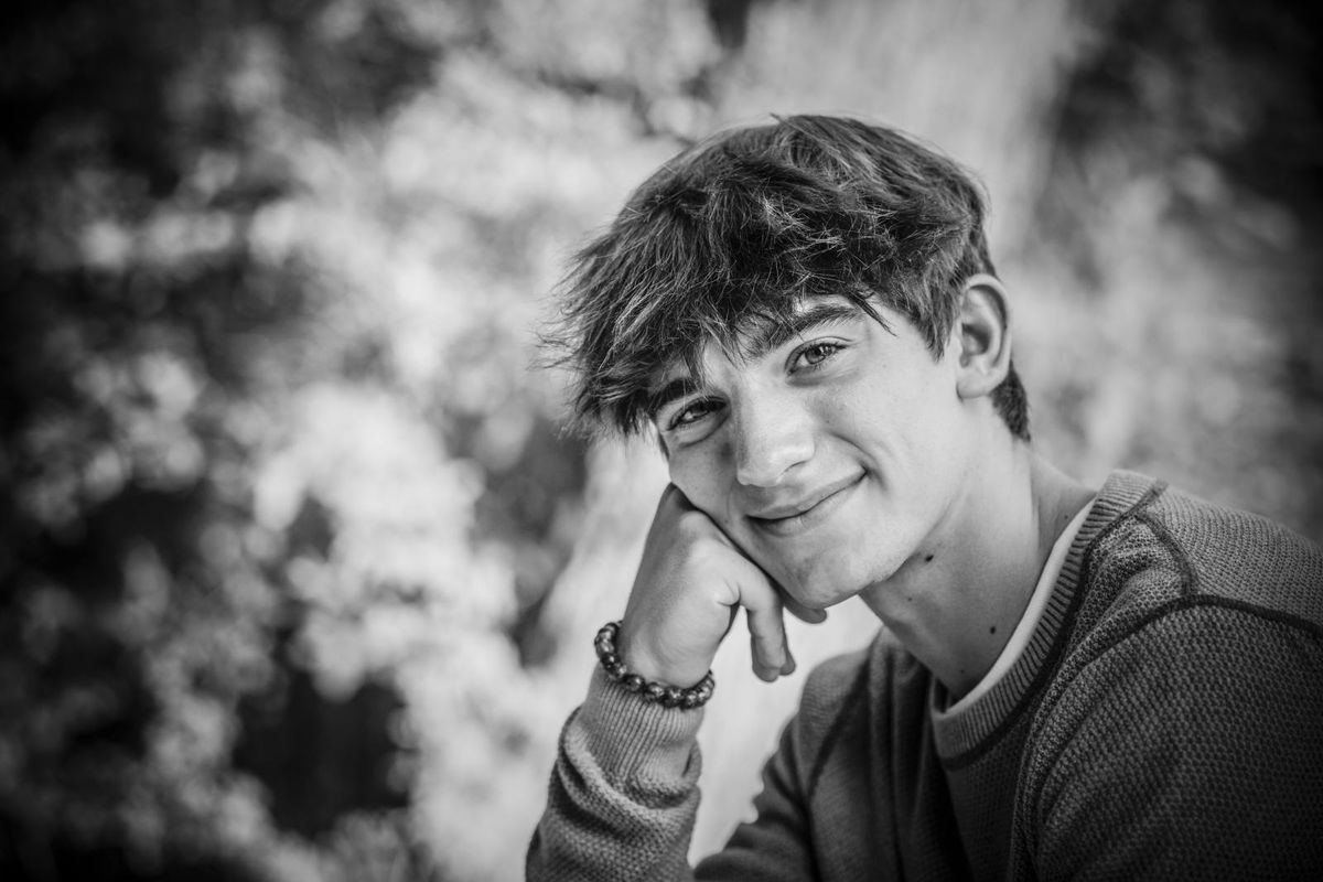 Black and white portrait of young man