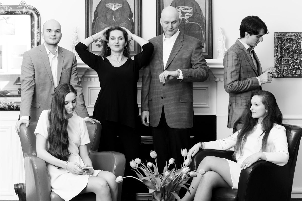 Family portrait black and white