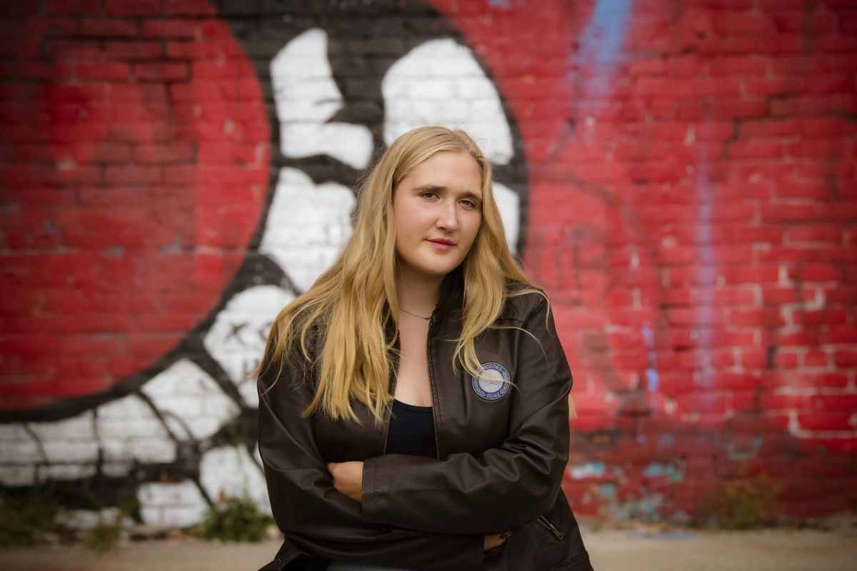 Senior school girl with long blonde hairs