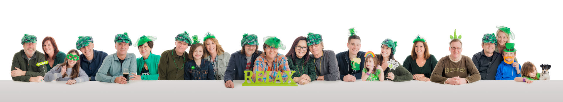 team family portrait of people wearing in st Patrick costumes